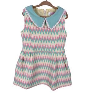 Sweet Charlotte Kids Girl's Size 5 Colorful Pink Cute Geometric Print Mini Dress